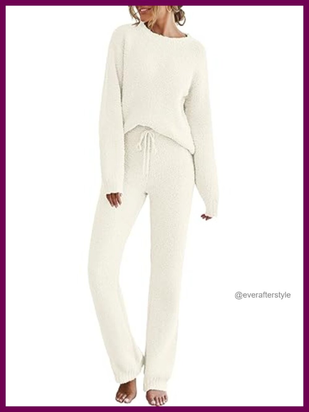 Fuzzy Fleece Lounge Set Long Sleeve Pullover & Drawstring Pants 2 Piece Pajama
